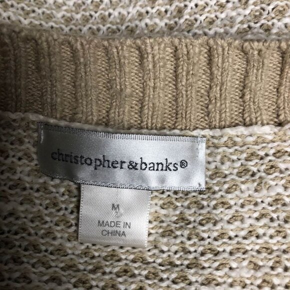 Christopher and Banks Cardigan Womens Size Medium Tan White Sweater - Picture 5 of 7